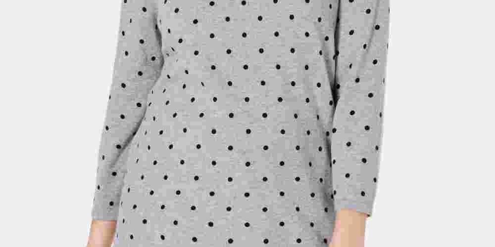 Karen Scott Blusa feminina de bolinhas, manga 3/4, gola redonda, cinza, tamanho extrapequeno
