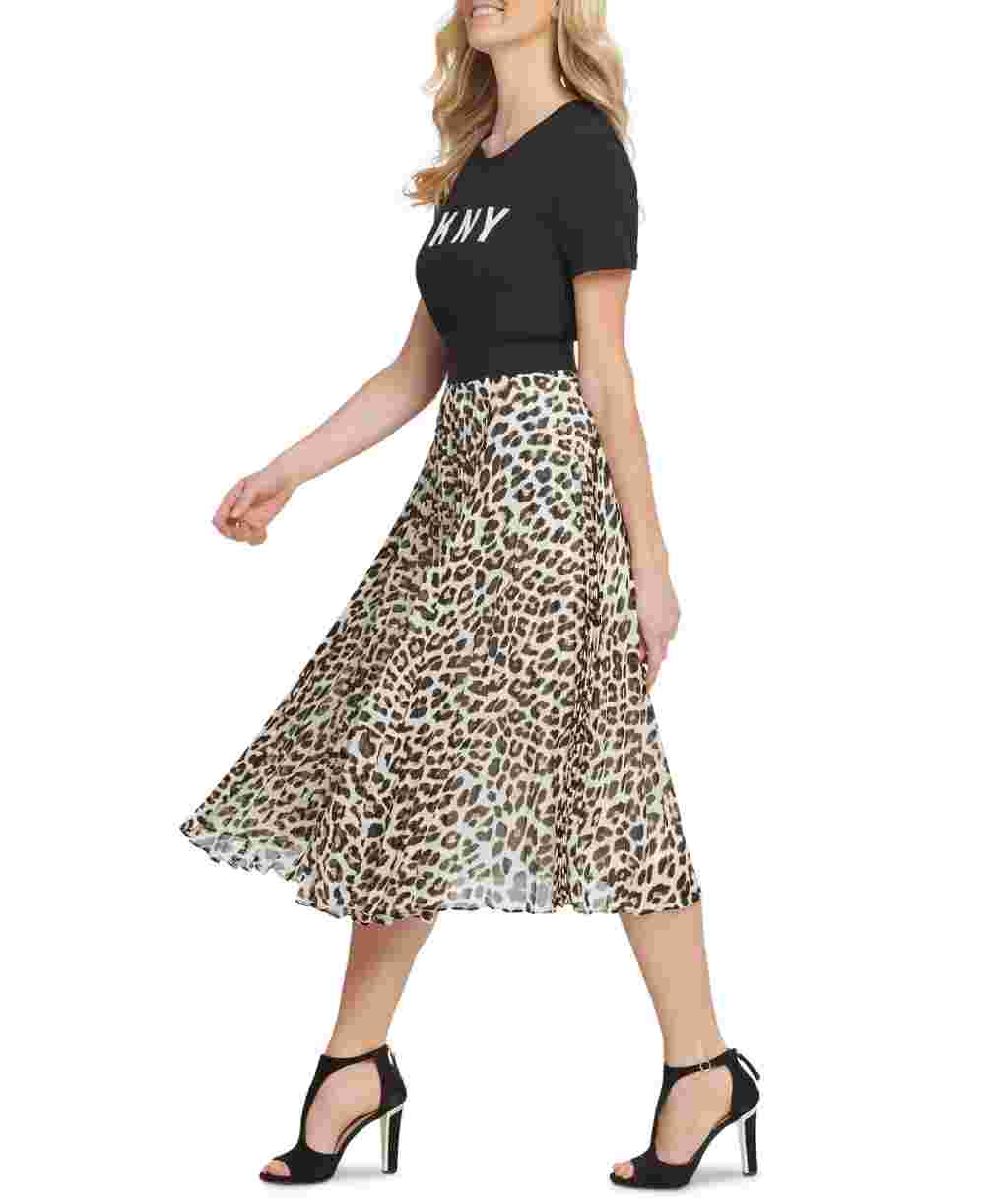 Saia midi plissada feminina DKNY amarela/preta tamanho médio