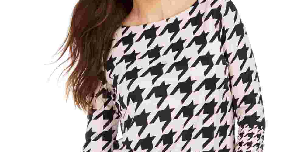 Blusa feminina Charter Club com botões e estampa pied-de-poule, rosa, tamanho pequeno G