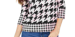 Blusa feminina Charter Club com botões e estampa pied-de-poule, rosa, tamanho pequeno G