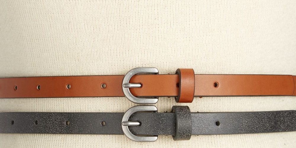 Cintos finos femininos com strass e tachas 2 em 1, estilo &amp; co, pretos, tamanho G