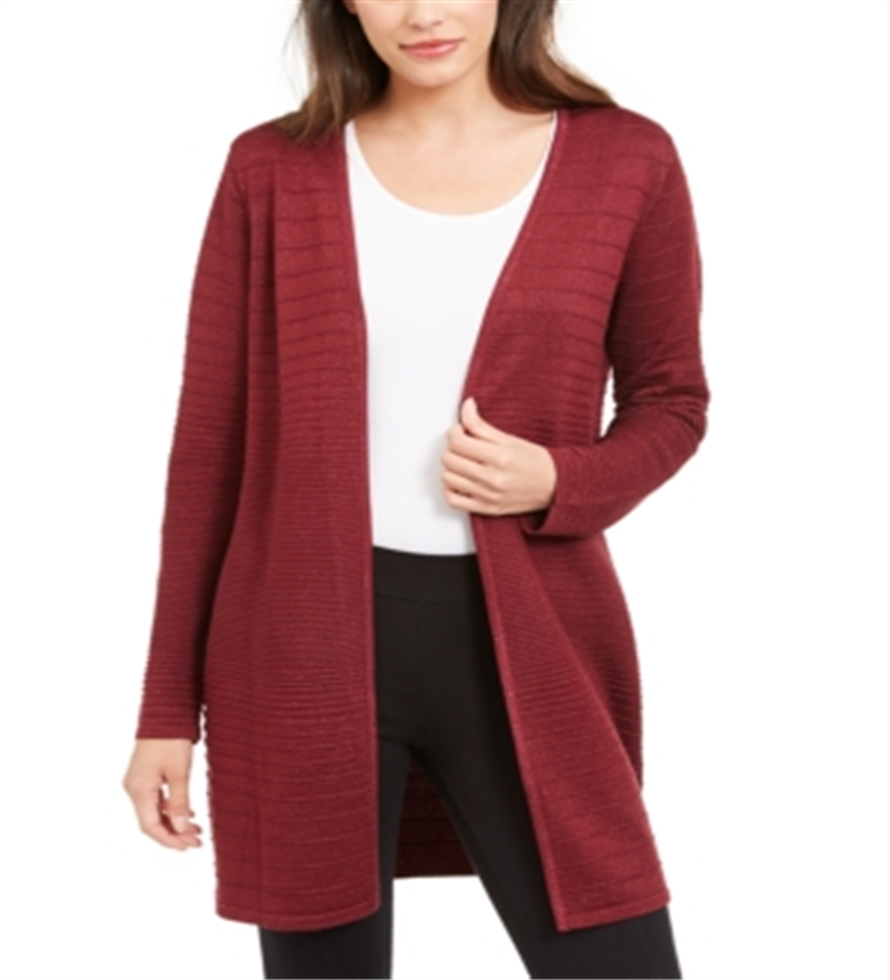 Cardigan feminino Alfani com ponto lurex vermelho, tamanho pequeno P