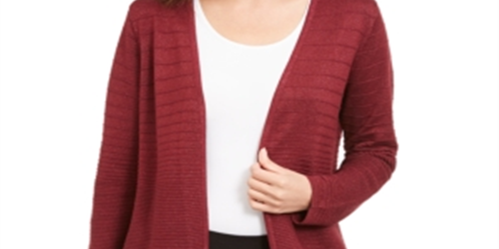 Cardigan feminino Alfani com ponto lurex vermelho, tamanho pequeno P