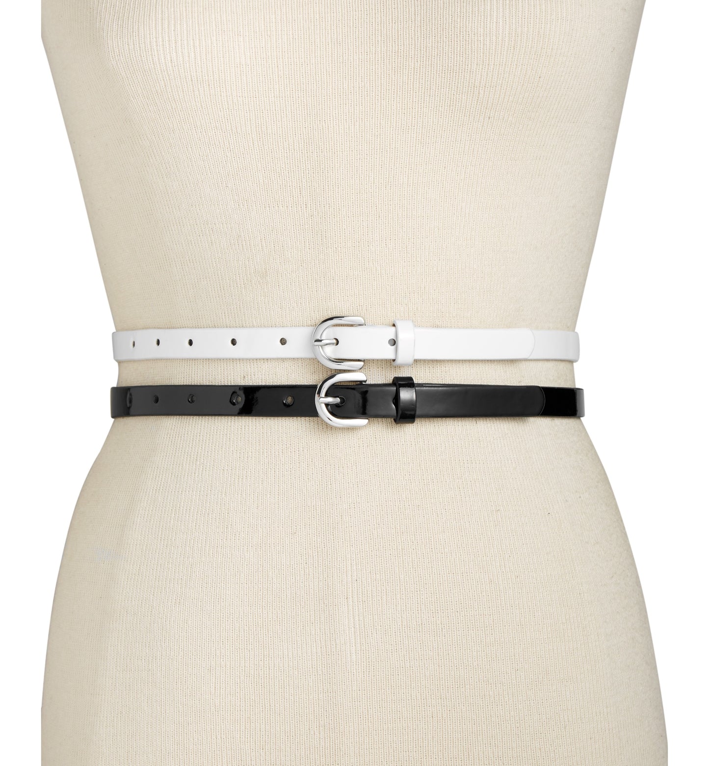 INC International Concepts Cintos finos femininos 2 por 1 envernizados, pretos, tamanho médio