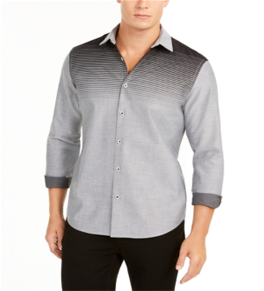 Camisa Alfani Masculina Classic Fit Gradient-Stripe Preta Tamanho Grande