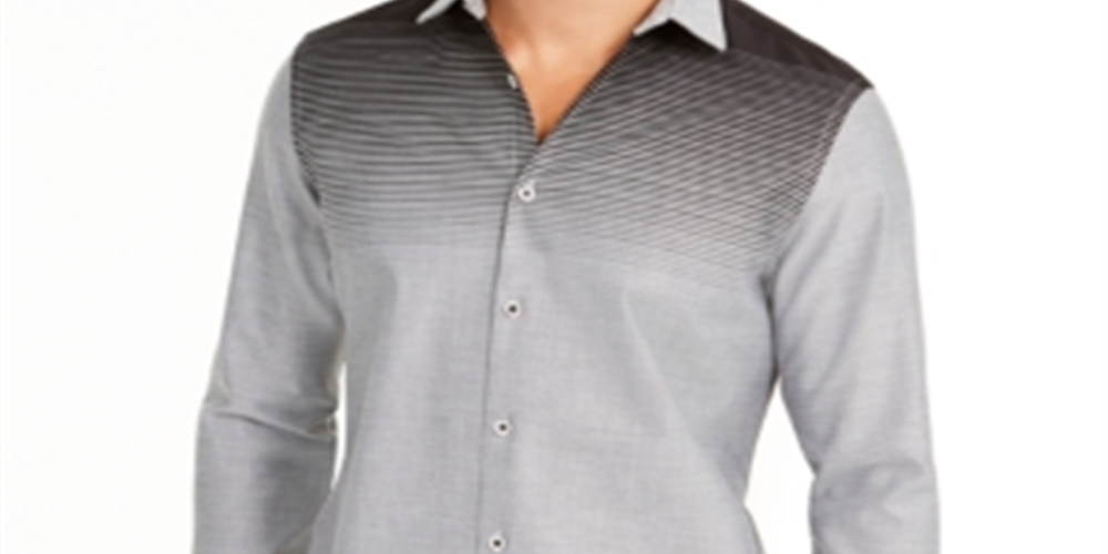 Camisa Alfani Masculina Classic Fit Gradient-Stripe Preta Tamanho Grande