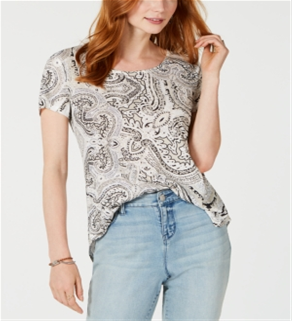 Blusa feminina estampada de manga curta estilo &amp; co, preta, tamanho grande