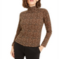 Blusa feminina Bar III com estampa animal e gola alta e trufas, marrom, tamanho extragrande
