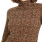 Blusa feminina Bar III com estampa animal e gola alta e trufas, marrom, tamanho extragrande