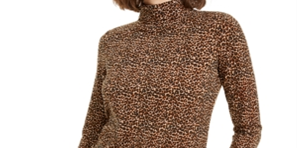 Blusa feminina Bar III com estampa animal e gola alta e trufas, marrom, tamanho extragrande