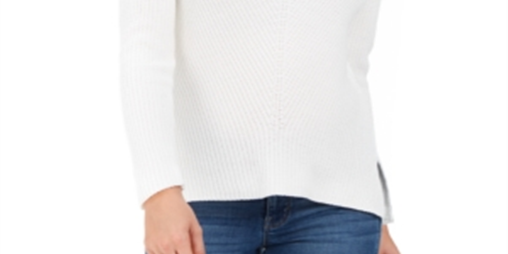 Suéter de algodão canelado com decote em V feminino Style &amp; Co, branco, tamanho XX-G