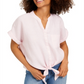 Camisa feminina Charter Club de linho com botões frontais e amarração, rosa, tamanho médio