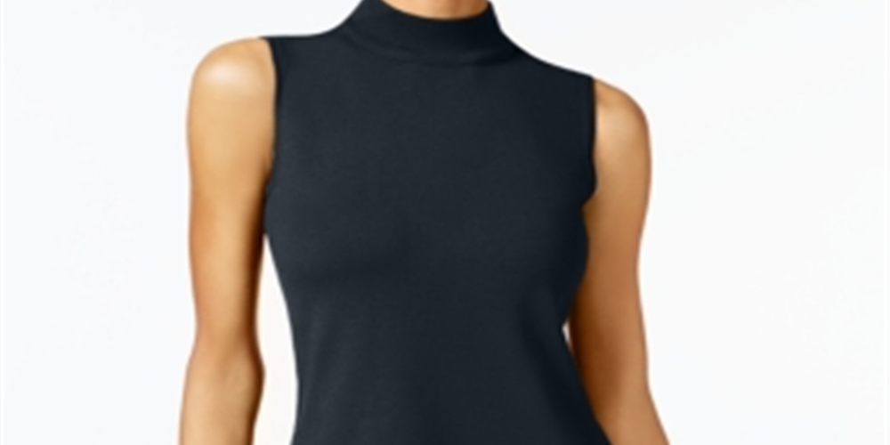 JM Collection Suéter feminino sem mangas com gola falsa, azul, tamanho pequeno P