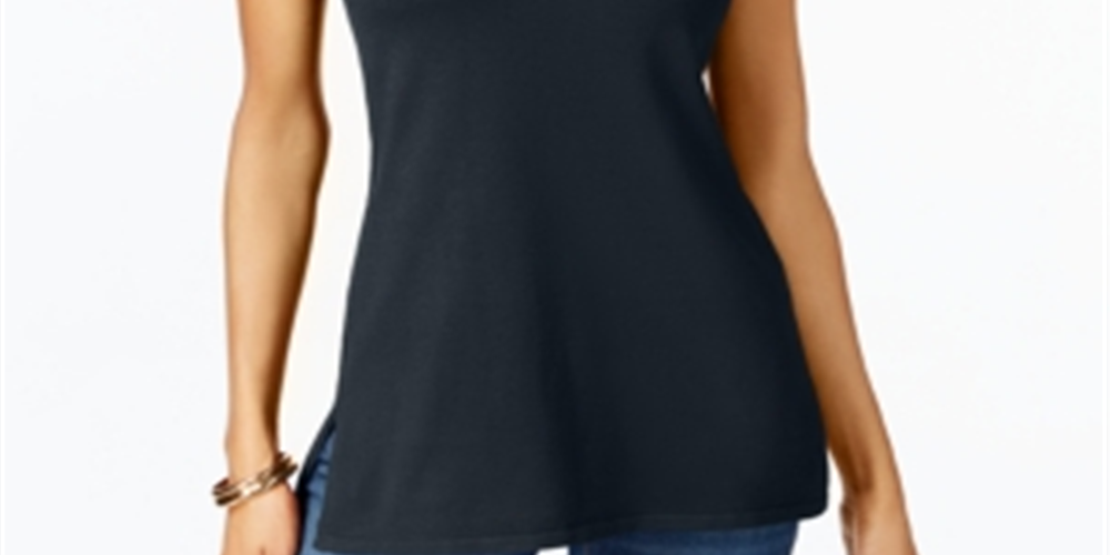 JM Collection Suéter feminino sem mangas com gola falsa, azul, tamanho pequeno P