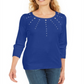 Karen Scott Top Feminino de Algodão com Ilhós e Enfeites Azul Tamanho X-S