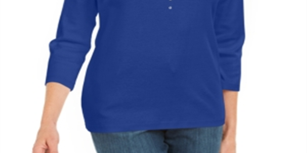 Karen Scott Top Feminino de Algodão com Ilhós e Enfeites Azul Tamanho X-S
