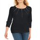 Karen Scott Top Feminino de Algodão com Ilhós e Enfeites Preto Tamanho P