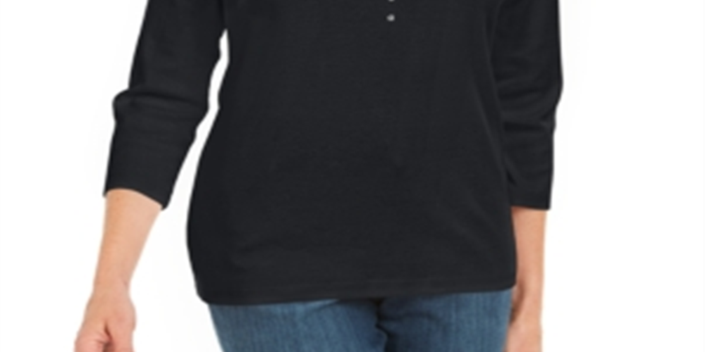 Karen Scott Top Feminino de Algodão com Ilhós e Enfeites Preto Tamanho P