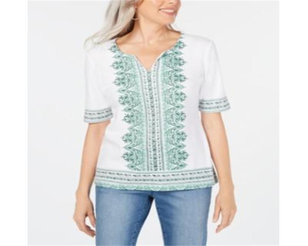 Blusa feminina Karen Scott estampada manga curta branca tamanho pequeno