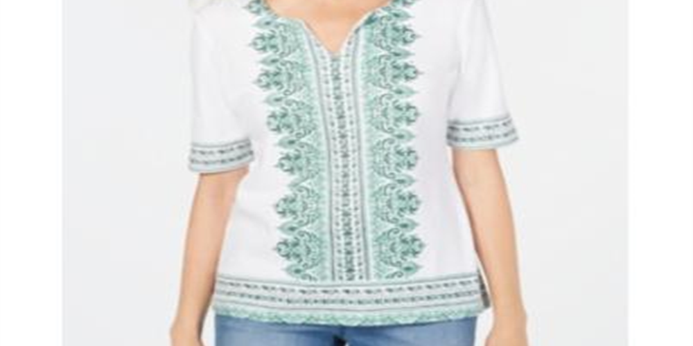 Blusa feminina Karen Scott estampada manga curta branca tamanho pequeno