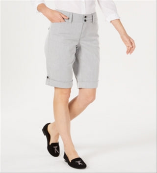 Bermuda feminina listrada com controle de barriga Charter Club cinza tamanho 12 pequeno