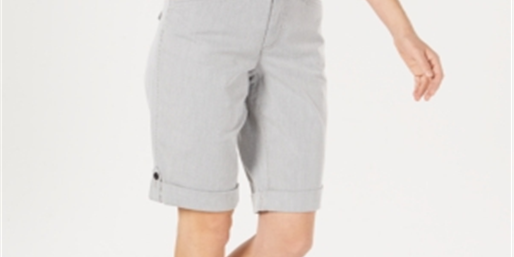 Bermuda feminina listrada com controle de barriga Charter Club cinza tamanho 12 pequeno