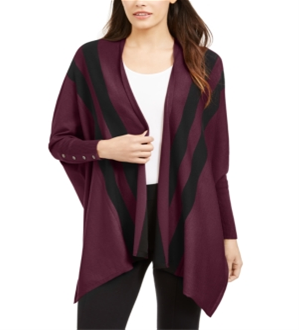 Cardigan feminino Alfani listrado com frente aberta, tamanho pequeno, vermelho, médio