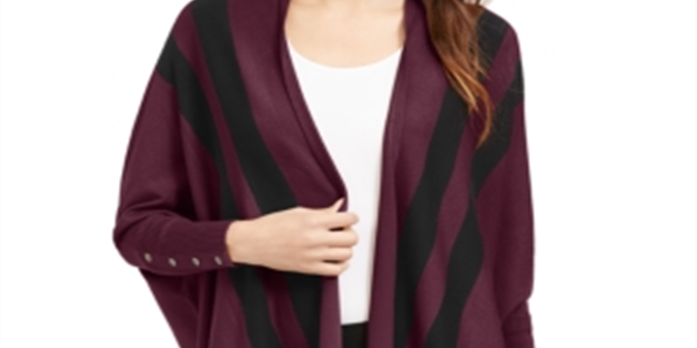 Cardigan feminino Alfani listrado com frente aberta, tamanho pequeno, vermelho, médio