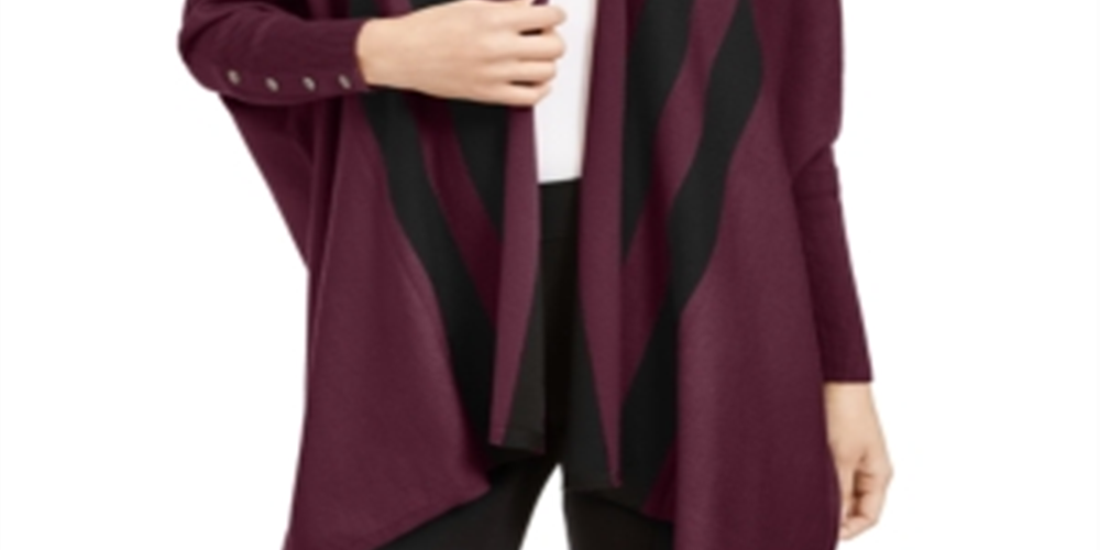 Cardigan feminino Alfani listrado com frente aberta, tamanho pequeno, vermelho, médio
