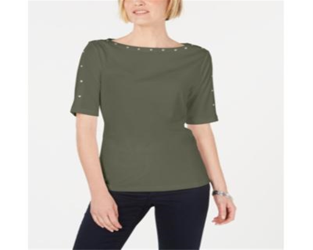 Karen Scott Top Feminino com Decote Canoa e Botões Verde Tamanho P