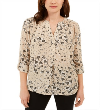 Charter Club Women's Maria Floral Print Blouse Brown Size X-Small