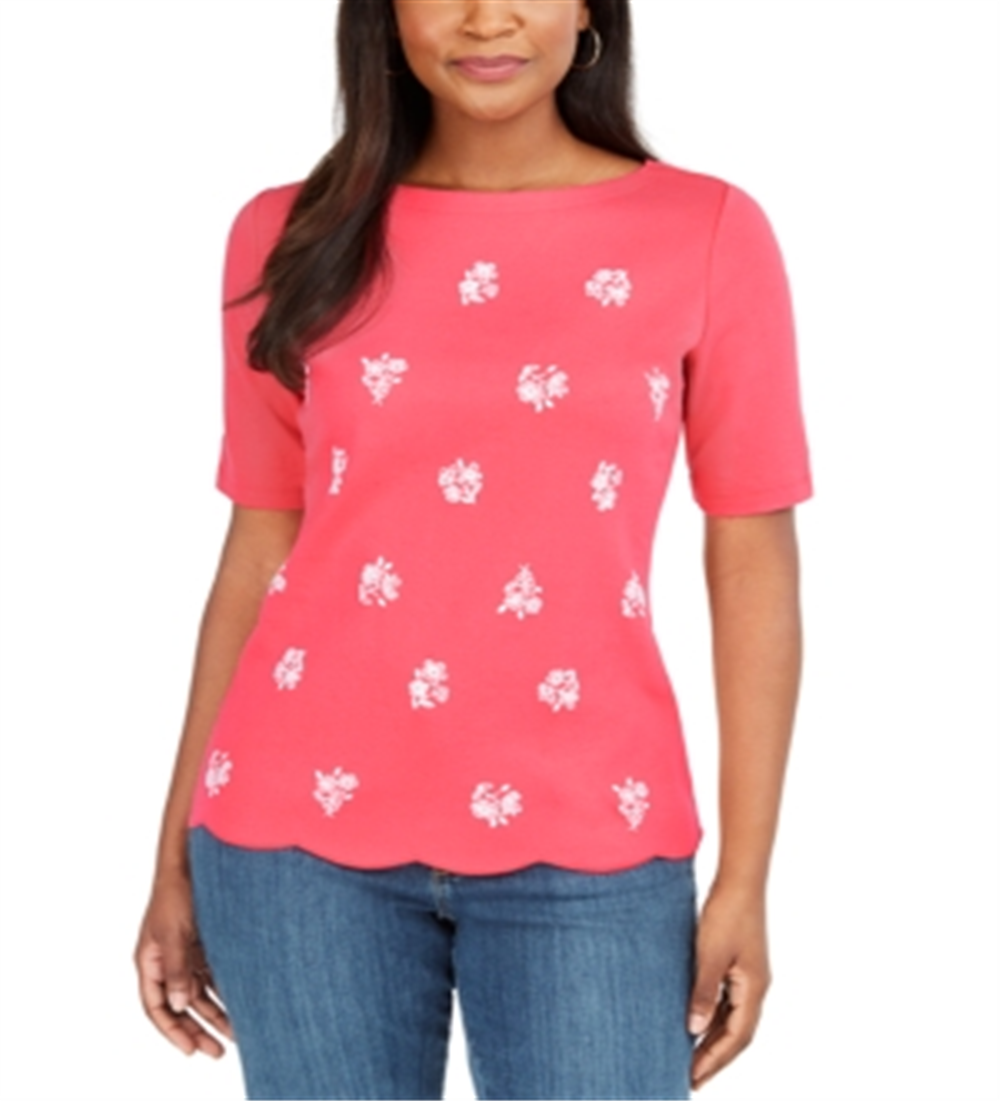 Blusa de algodão estampada Karen Scott, tamanho XS, vermelha