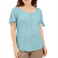 Karen Scott Blusa Feminina com Botões Frontais Azul Tamanho X-S