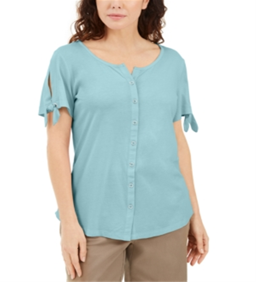 Karen Scott Blusa Feminina com Botões Frontais Azul Tamanho X-S