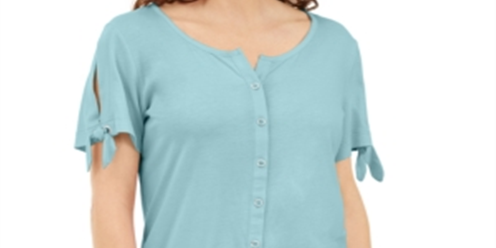 Karen Scott Blusa Feminina com Botões Frontais Azul Tamanho X-S