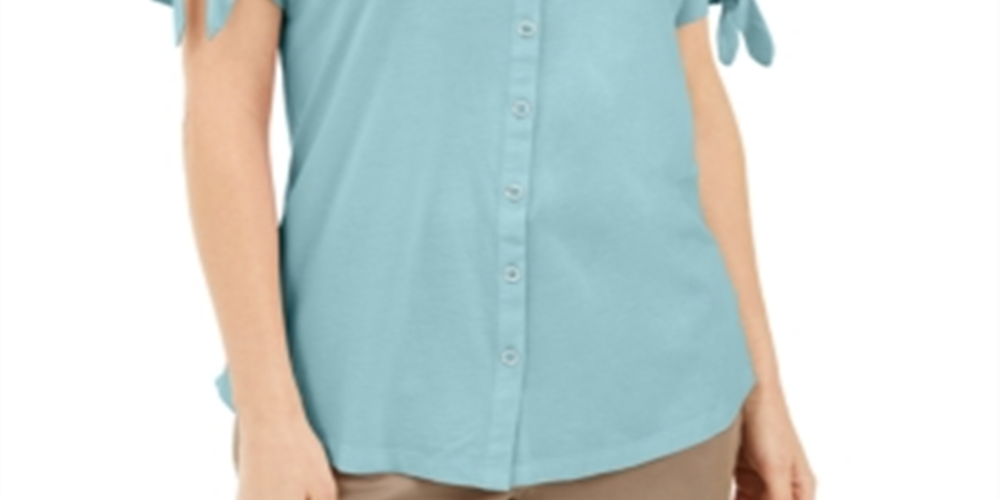 Karen Scott Blusa Feminina com Botões Frontais Azul Tamanho X-S
