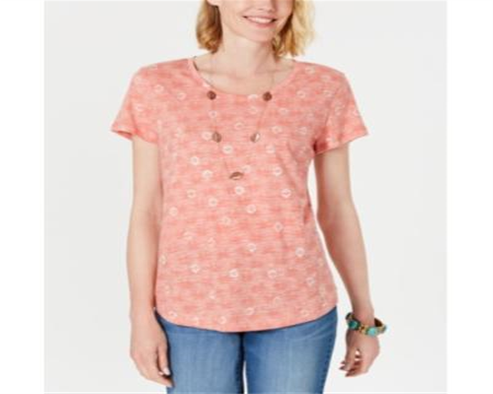 Blusa feminina de algodão com estampa de gola redonda, tamanho Pêssego, estilo &amp; Co