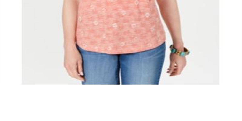 Blusa feminina de algodão com estampa de gola redonda, tamanho Pêssego, estilo &amp; Co