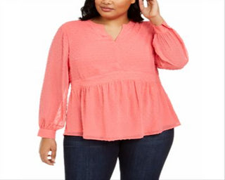 Blusa feminina Charter Club Plus com bolinhas rosa tamanho 2X