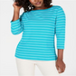 Blusa feminina Karen Scott de algodão listrada com bainha ventilada, azul, tamanho X-S