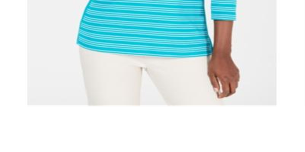 Blusa feminina Karen Scott de algodão listrada com bainha ventilada, azul, tamanho X-S