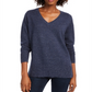 Suéter túnica feminino Maison Jules de algodão com decote em V, azul, tamanho grande