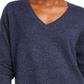 Suéter túnica feminino Maison Jules de algodão com decote em V, azul, tamanho grande