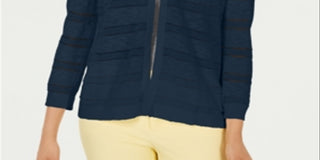 Cardigan listrado Pointelle feminino Charter Club, azul, tamanho médio