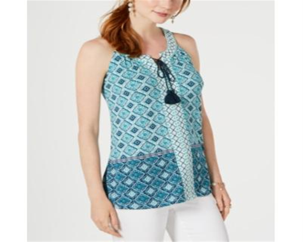 Regata feminina sem mangas com estampa de borlas estilo &amp; co, azul, tamanho extragrande