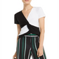 INC International Concepts Top feminino com estampa de blocos de cores e torção frontal, preto, tamanho pequeno médio