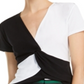 INC International Concepts Top feminino com estampa de blocos de cores e torção frontal, preto, tamanho pequeno médio