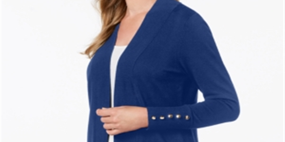 Cardigan feminino JM Collection com frente aberta, azul, tamanho pequeno P