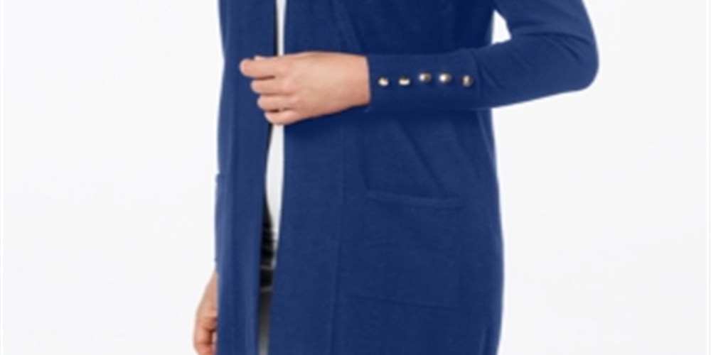 Cardigan feminino JM Collection com frente aberta, azul, tamanho pequeno P