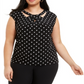Top feminino Kasper com recorte de bolinhas, preto, tamanho 1X